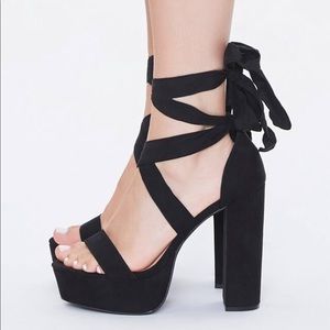 Black Platform Suede Wrap Around Heels